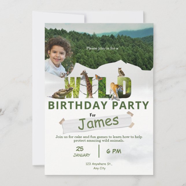 special wild adoption birthday celebration invitation (Front)