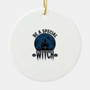Special Witch Halloween Vintage Engraving Design_1 Ceramic Ornament