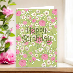 Special Year Custom Happy Birthday Pink Green  Card