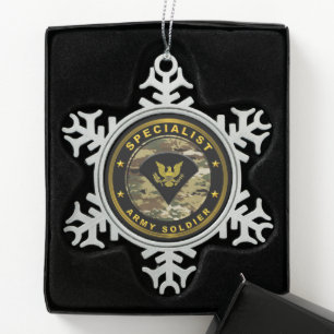 Specialist Army Soldier Snowflake Pewter Christmas Ornament