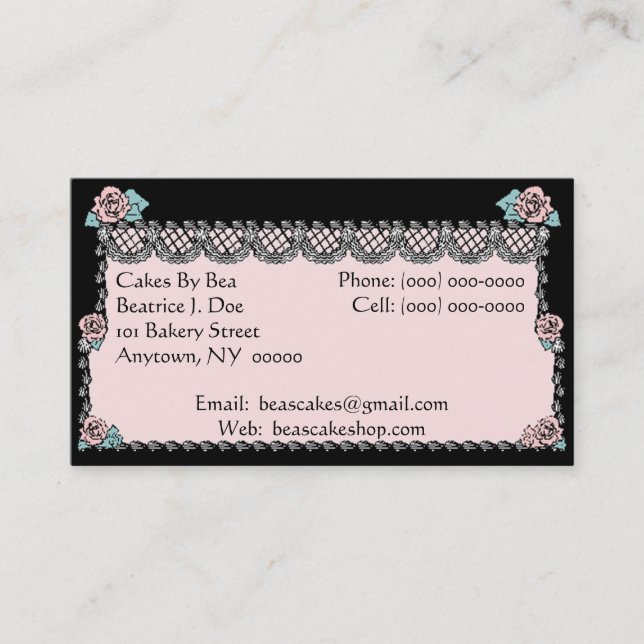 Speciality Cakes Wedding Cake Business Info Cards (Front)