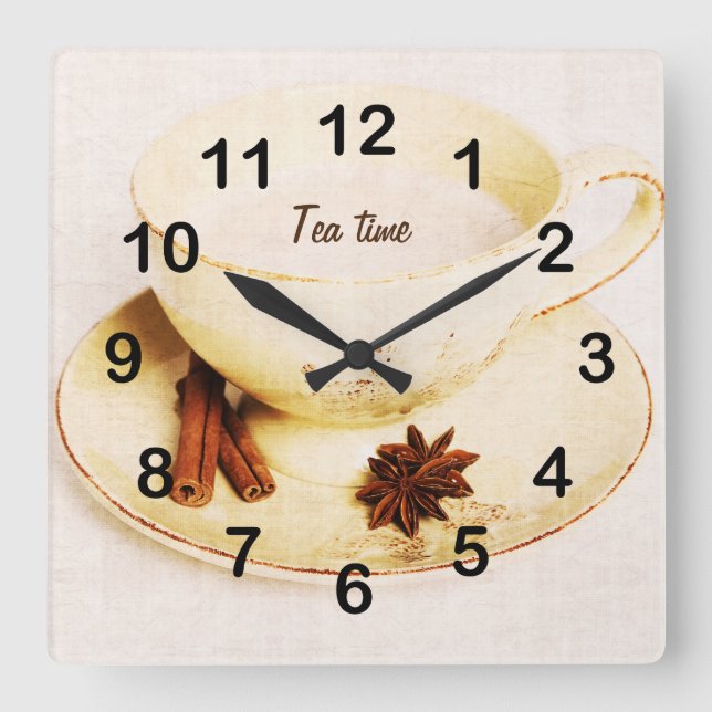 Speciality chai tea cup square wall clock (Front)