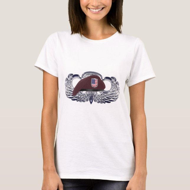 Specially Designed Beret on Basic Airborne Wings T-Shirt (Front)