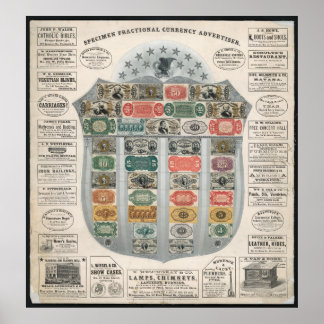 SPECIMEN FRACTIONAL CURRENCY ADVERTISER c. 1867 Poster