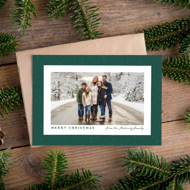 Speckle frame green outdoorsy Christmas photo Holiday Card (Creator Uploaded)