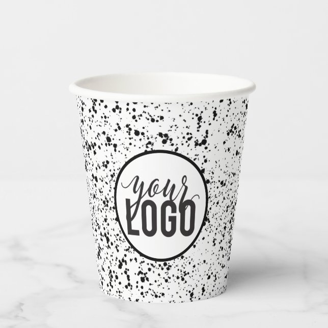 Speckled Black and white Logo Design Paper Cups (Front)