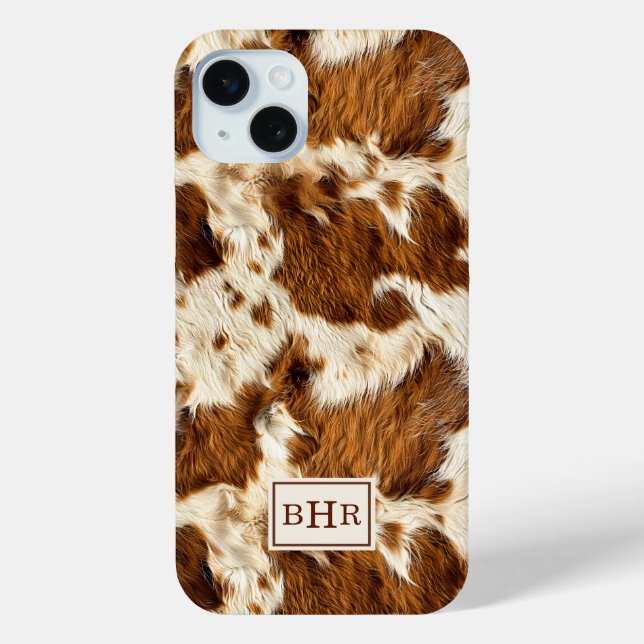 Speckled Brown Cowhide Monogrammed Case-Mate iPhone Case (Back)
