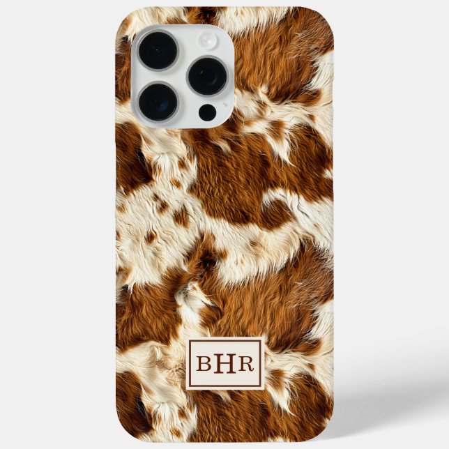 Speckled Brown Cowhide Monogrammed Case-Mate iPhone Case (Back)