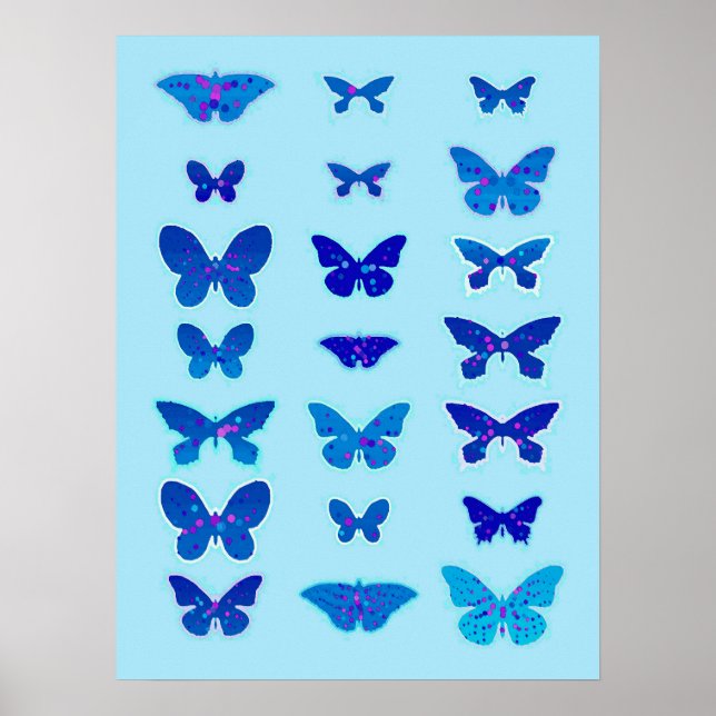 Speckled Butterflies, Cobalt and Sky Blue Poster (Front)