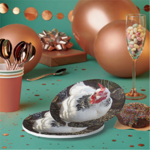 "Speckled Elegance: Charm of a Black-White Chicken Paper Plate