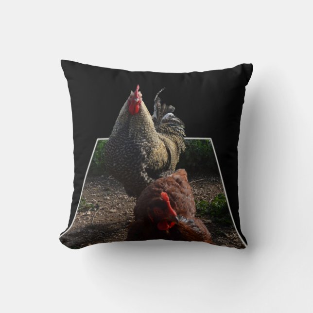 Speckled Fluffy Rooster And Hen, Throw Cushion. Cushion (Front)