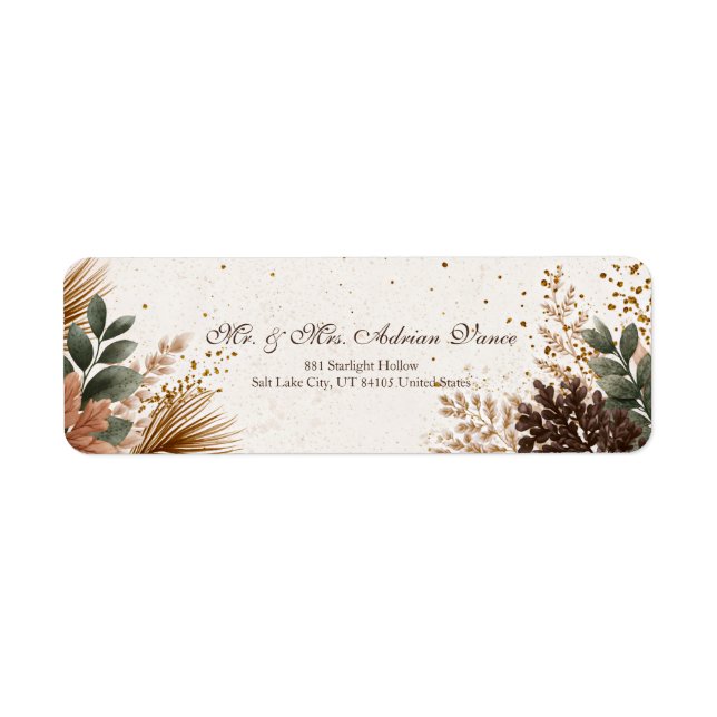 Speckled Gold Forest Green Botanical Return Address Label (Front)