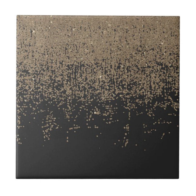 Speckled Gold Glitter Black Ombre Ceramic Tile (Front)