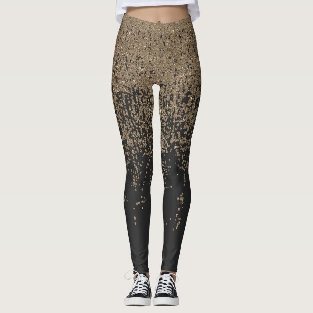 Speckled Gold Glitter Black Ombre Leggings (Front)