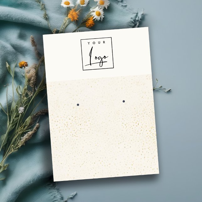 Speckled Gold White Texture Logo Earring Holder Business Card (Creator Uploaded)