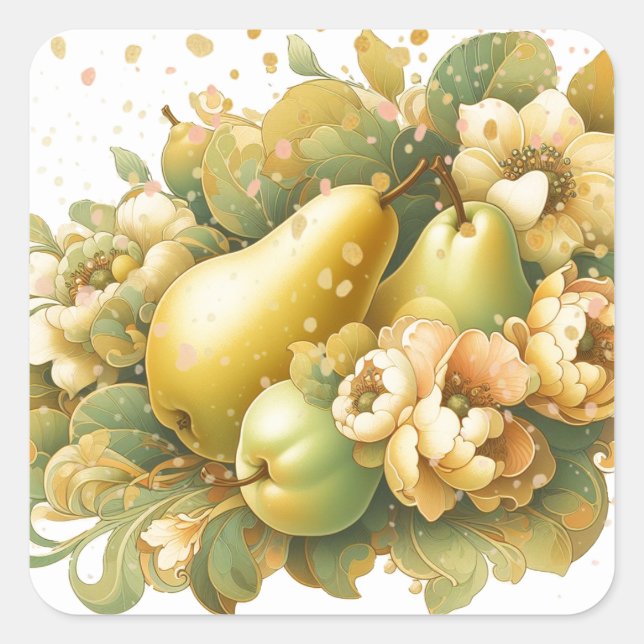 Speckled Golden Pears New Address Square Sticker (Front)