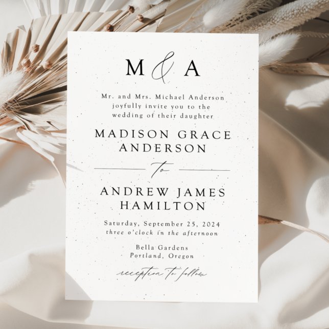 Speckled Modern Elegant Monogram Wedding Invitation (Creator Uploaded)