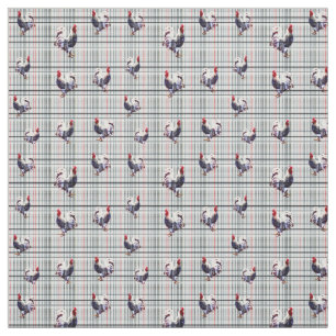 Speckled Rooster On Tartan Print, Fabric