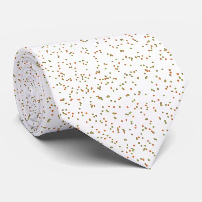 Speckled Spring Fern, Green & Orange Dots Tie (Rolled)