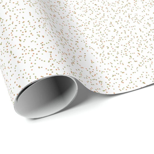 Speckled Spring Fern, Green & Orange Dots Wrapping Paper (Roll Corner)