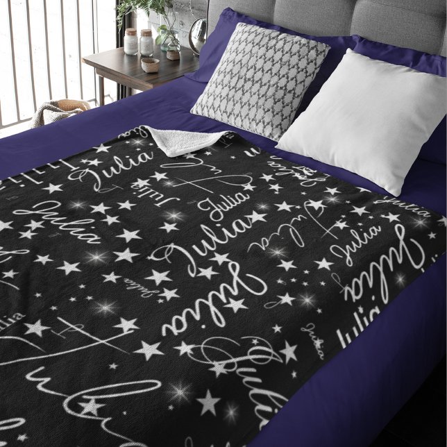 Speckled Stars allover Black Sky with Her Name Fleece Blanket (Creator Uploaded)
