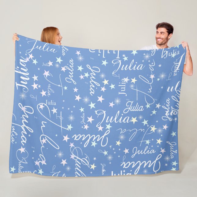 Speckled Stars on Light Blue Sky with Her Name Fleece Blanket (In Situ)