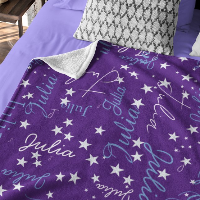 Speckled Stars on Purple Sky Name Starry Affection Fleece Blanket (Creator Uploaded)
