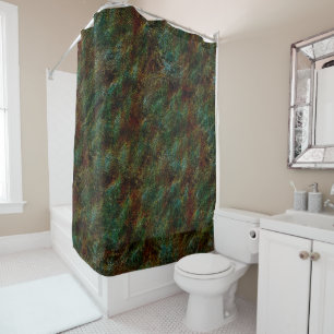 Speckled wall texture, in green and coral colours shower curtain
