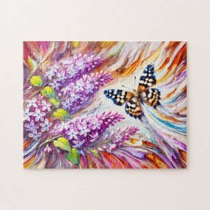 Speckled Wood Butterfly with Lilac in Oil Painting Jigsaw Puzzle