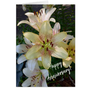 Speckled Yellow Lily Flowers Anniversary Card