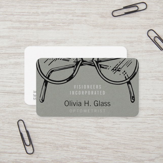 Spectacles Eyewear Grey Faux Flannel Business Card (Front/Back In Situ)