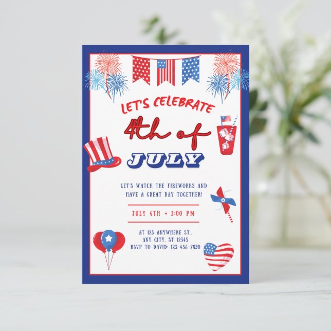 Spectacular 4th of July Independence  Extravaganza Invitation (Standing Front)