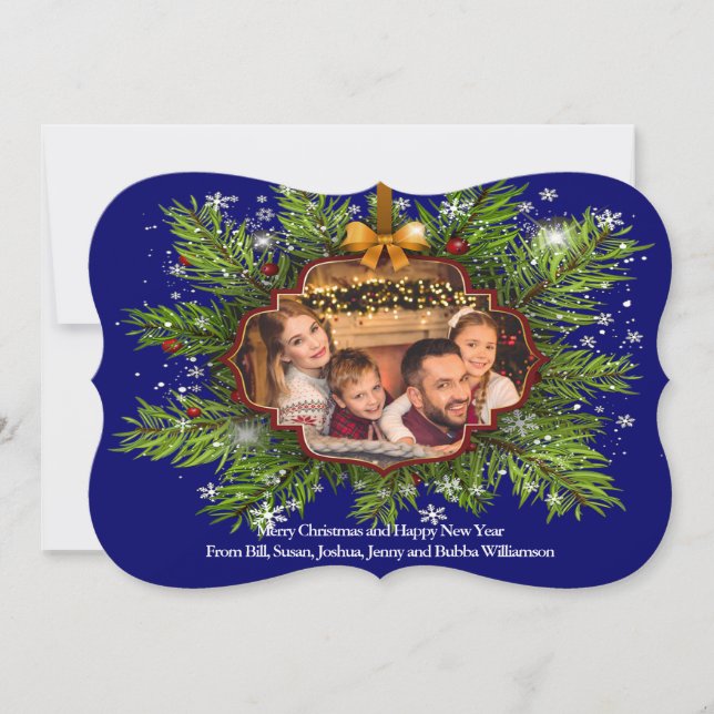 Spectacular Christmas Wreath Family Photo Fancy Holiday Card (Front)