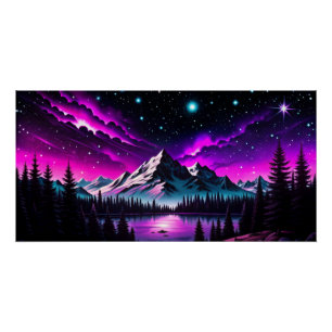 Spectacular Mountain Landscape under the night sky Poster