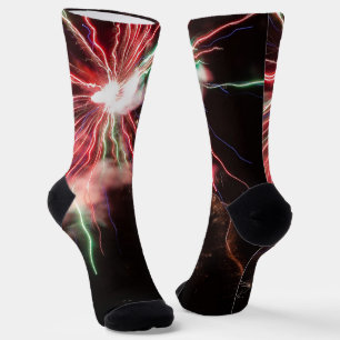 Spectacular Red green Fireworks Abstract black sky Socks