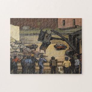 Spectators Watching Construction Machinery Scene Jigsaw Puzzle