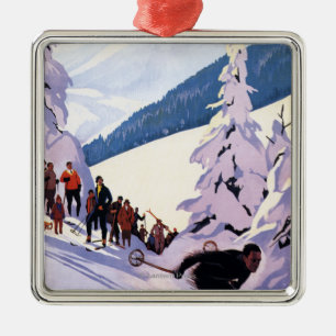 Spectators Watching Skier Poster Metal Tree Decoration