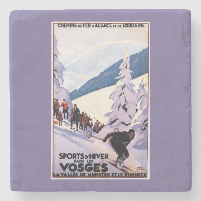 Spectators Watching Skier Poster Stone Coaster (Front)