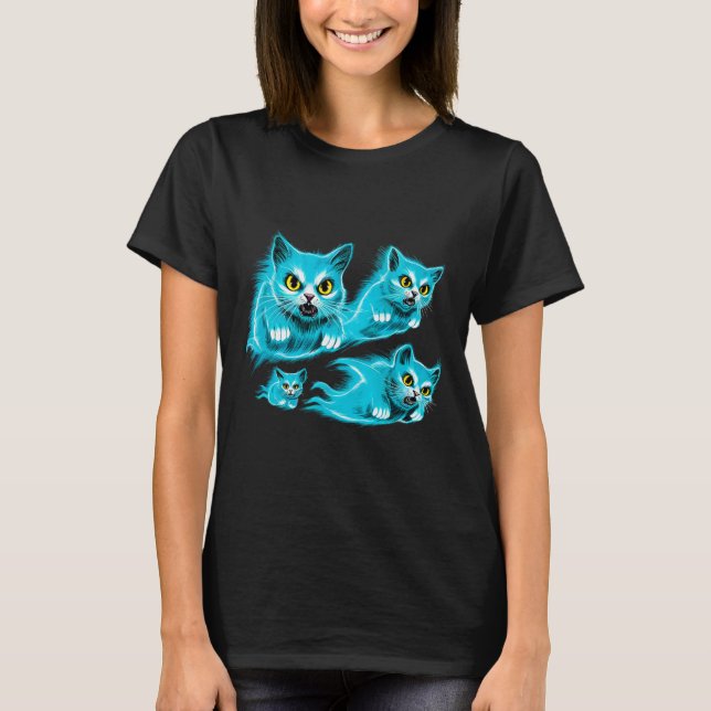 Spectral Cats Halloween Funny Flying Ghost Tee  (Front)