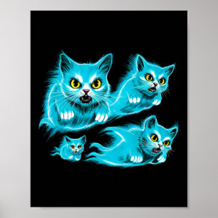 Spectral Cats Halloween Funny Flying Ghost Tee Poster