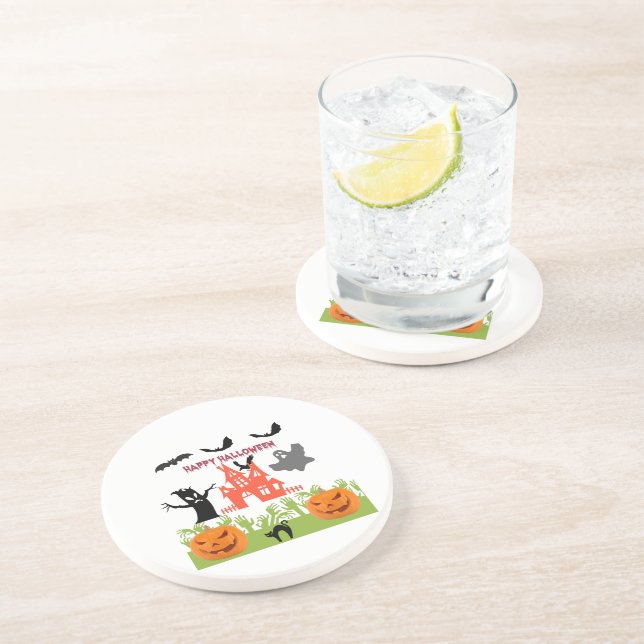 Spectral Halloween Icons Floating Art Coaster (Side)