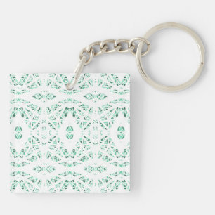 Spectroscopic Green White Abstract Gouache Art Key Ring