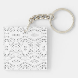 Spectroscopic Grey White Abstract Gouache Art Key Ring