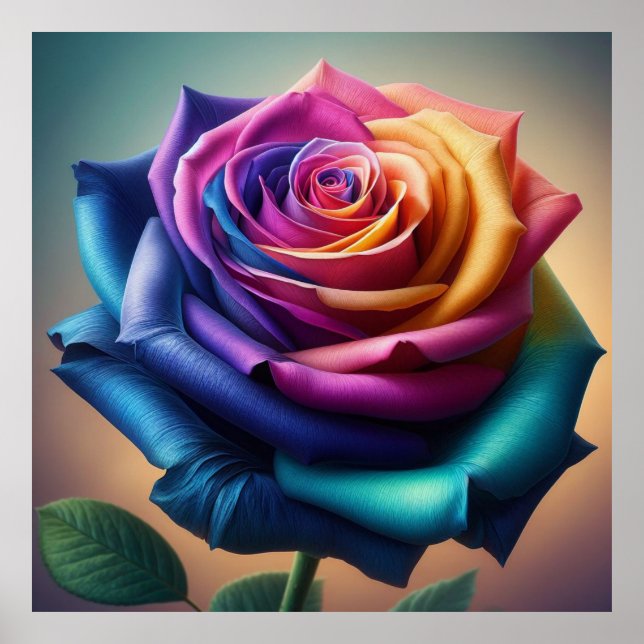 Spectrum Bloom - Vivid Rainbow Rose Poster (Front)