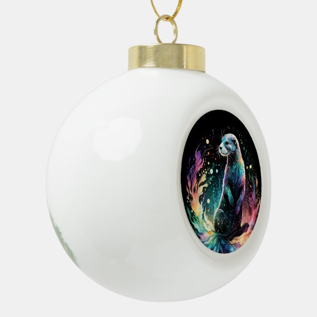Spectrum Edge: The Otters Glow Ceramic Ball Christmas Ornament (Left)