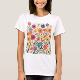 spectrum of colourful flowers in shapes sizes T-Shirt