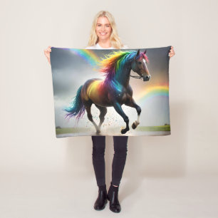Spectrum of Grace: Rainbow Horse Beneath Rainbows Fleece Blanket