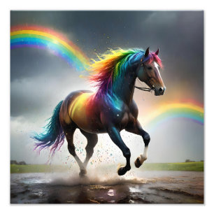 Spectrum of Grace: Rainbow Horse Beneath Rainbows Photo Print