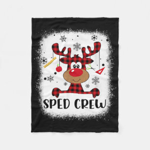 Sped Crew Buffalo Plaid Reindeer Santa Hat Christm Fleece Blanket