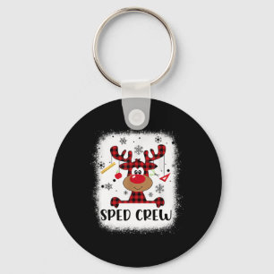 Sped Crew Buffalo Plaid Reindeer Santa Hat Christm Key Ring
